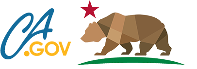 Stylized version of the California State Flag's Bear and Star and the words "CA.gov"